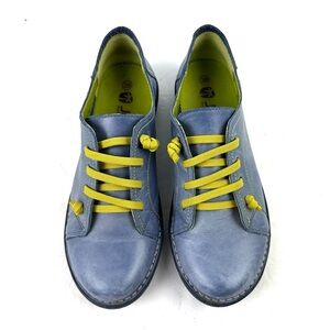 Jungla Spain Shoes 39 Blue Leather Yellow Lace Up Womens Comfort 8.5 US